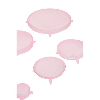 Set Of Six Zing Pink Silicone Lids