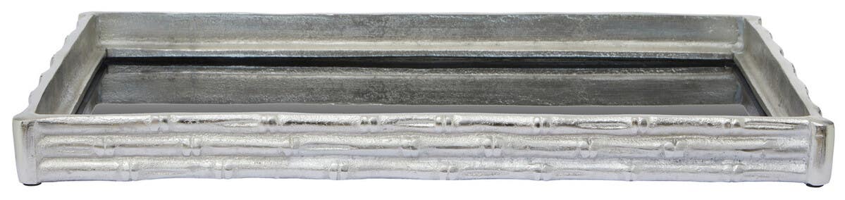 Hiba Silver Finish Bamboo Effect Mirrored Tray