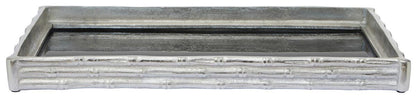 Hiba Silver Finish Bamboo Effect Mirrored Tray