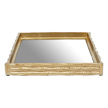 Hiba Gold Finish Bamboo Effect Mirrored Tray