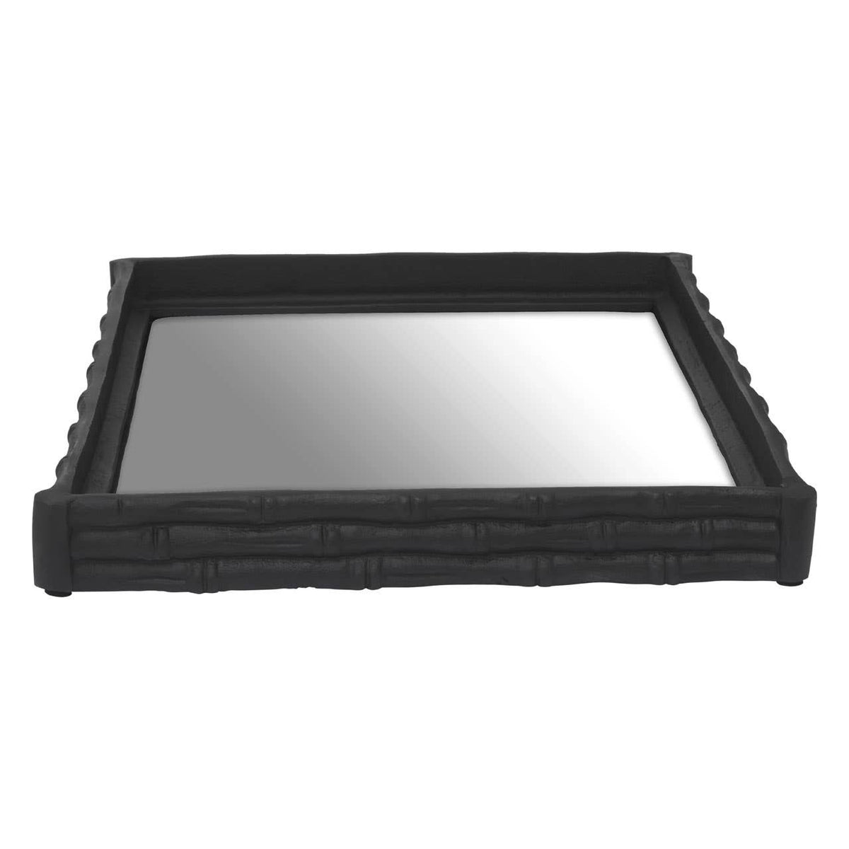 Hiba Black Finish Bamboo Effect Mirrored Tray