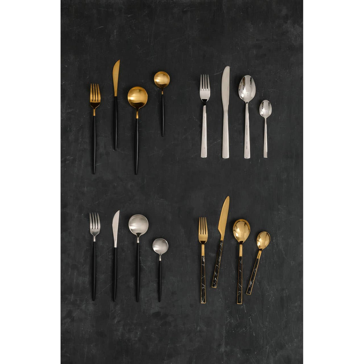 Avie 16 Piece  Black and Matte Gold Cutlery Set