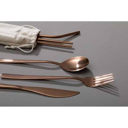 Mimo 6 Piece Rose Gold Travel Cutlery Set with Case
