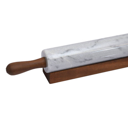 Salerno White Marble Rolling Pin with Wooden Handles
