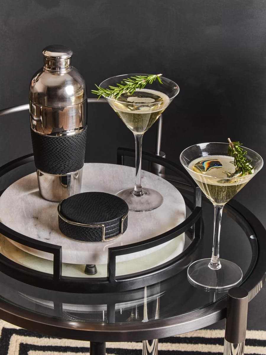 Cruzar Matte Black Finish and Mirrored Round Tray