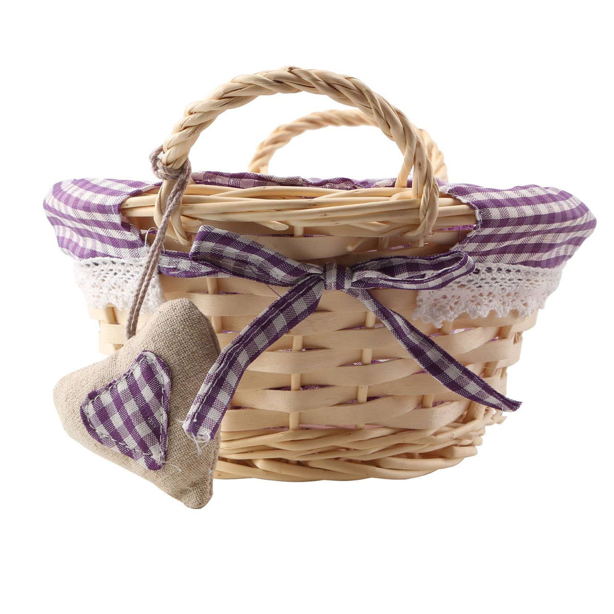 Orla Willow Bread Basket with Purple Gingham Lining