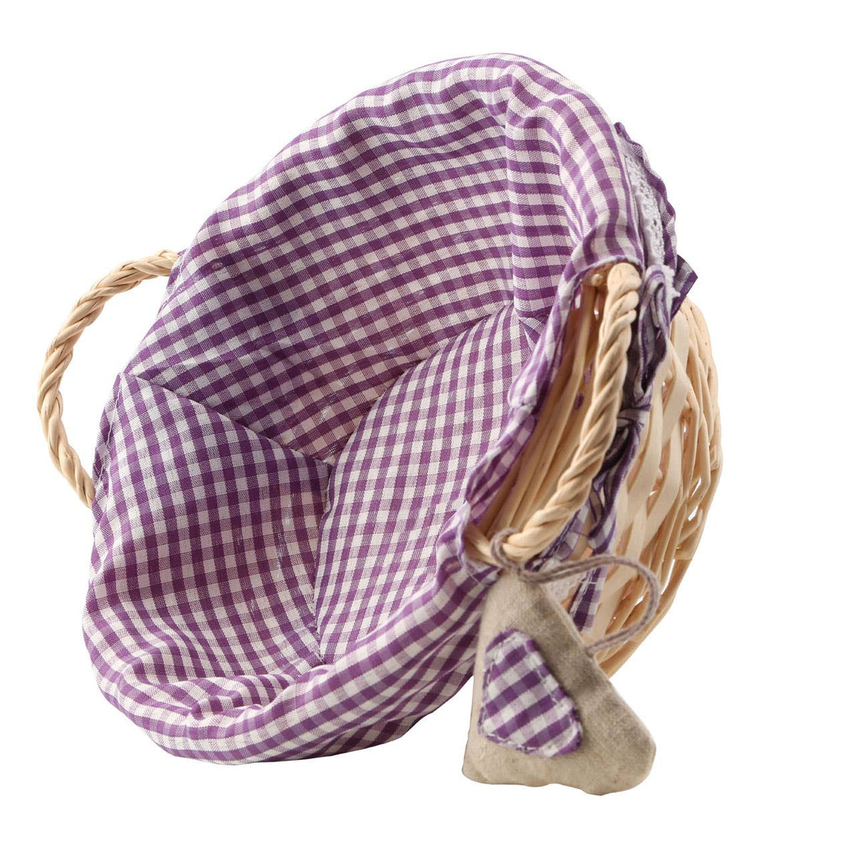 Orla Purple Gingham Lining Round Willow Bread Basket