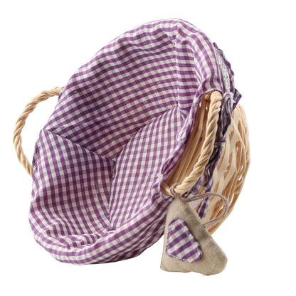 Orla Purple Gingham Lining Round Willow Bread Basket