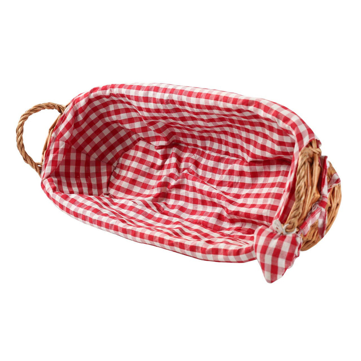Orla Red Gingham Lining Oblong Willow Bread Basket