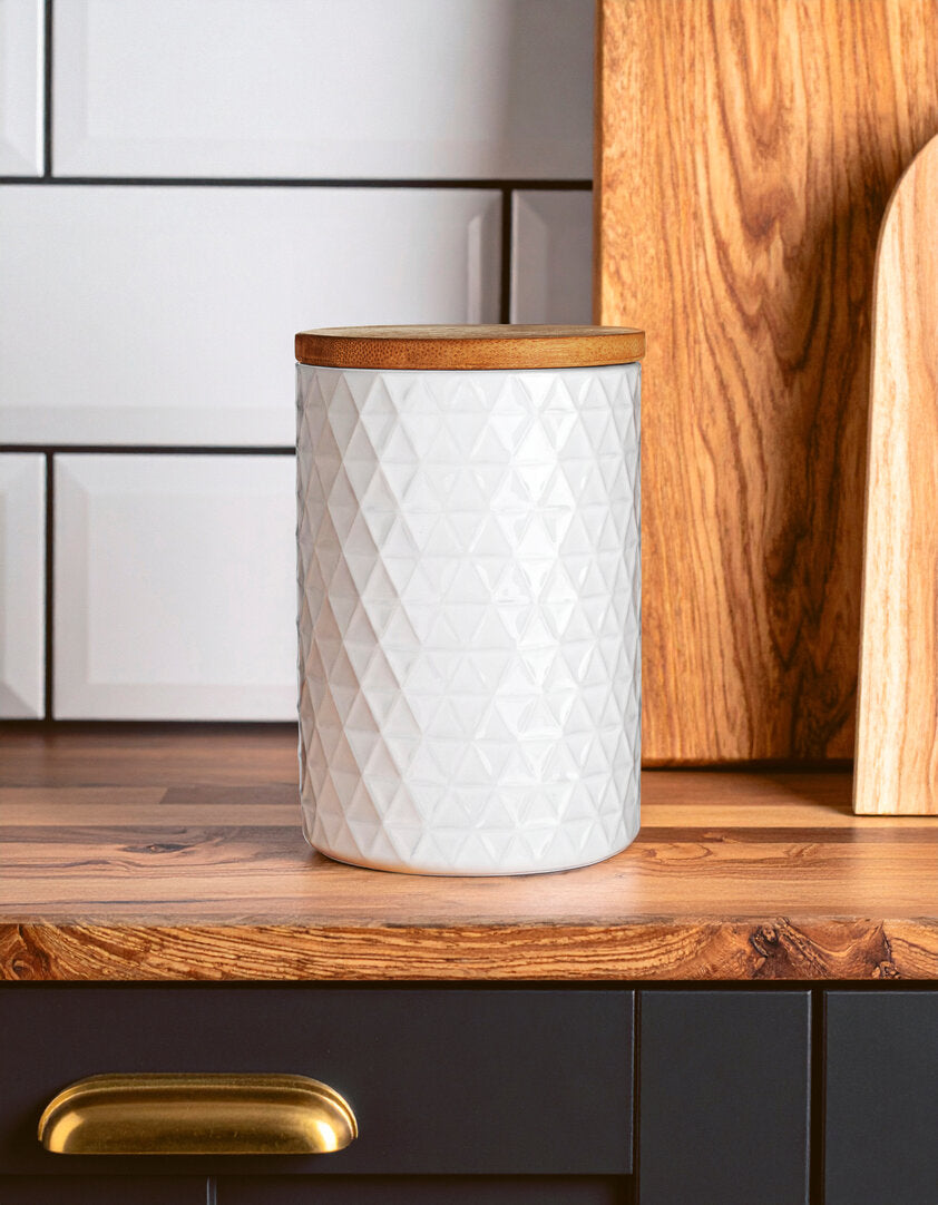 Geome 750mlWhite Canister with Bamboo Lid