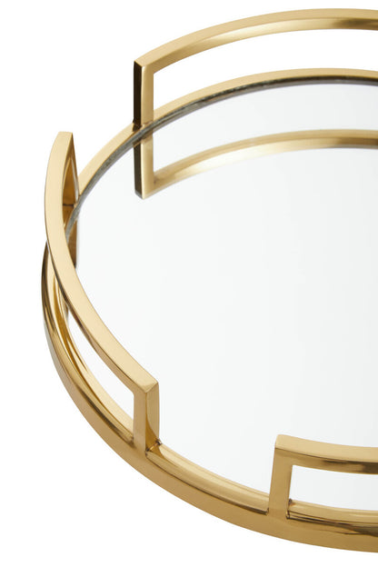 Cruzar  Gold Finish and Mirrored Round Tray