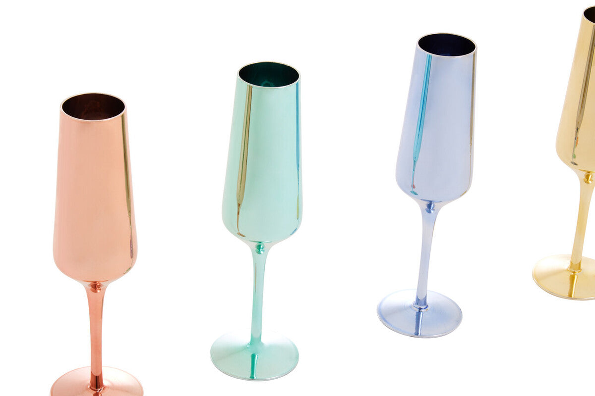 Aurora Set of Four Glass Champagne Flutes In Assorted Colours