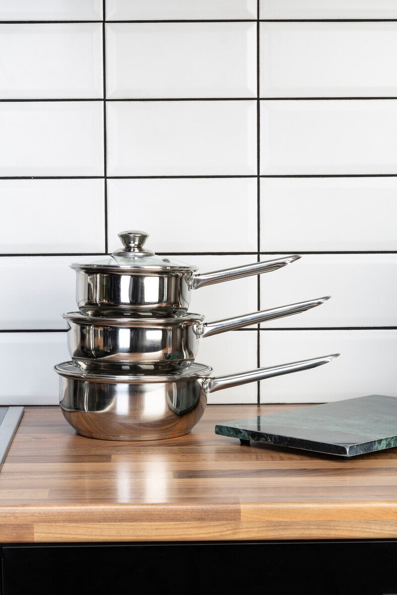 Crosse Set of 3 Stainless Steel Saucepans with Glass Lids