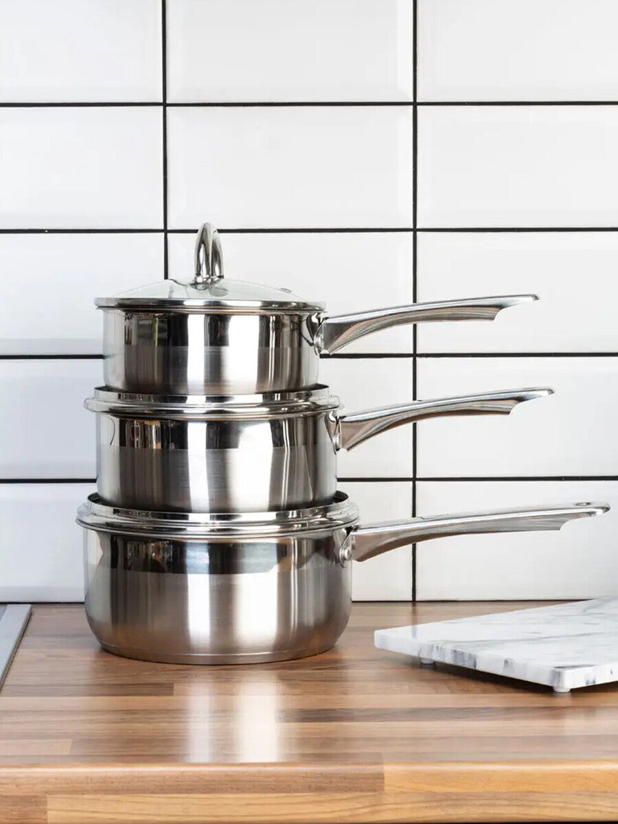 Crosse Set of 3 Stainless Steel Saucepan with Lids