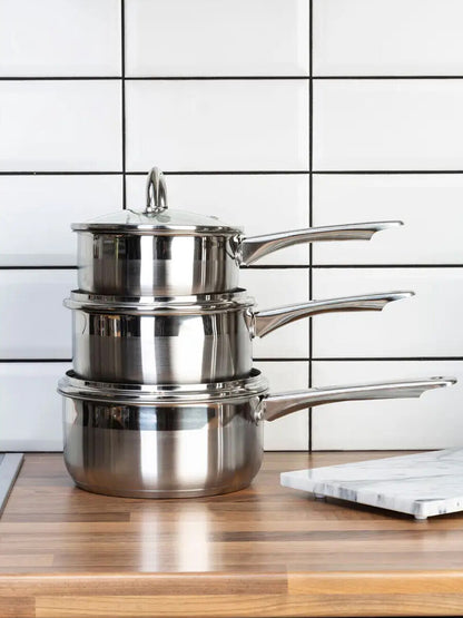 Crosse Set of 3 Stainless Steel Saucepan with Lids
