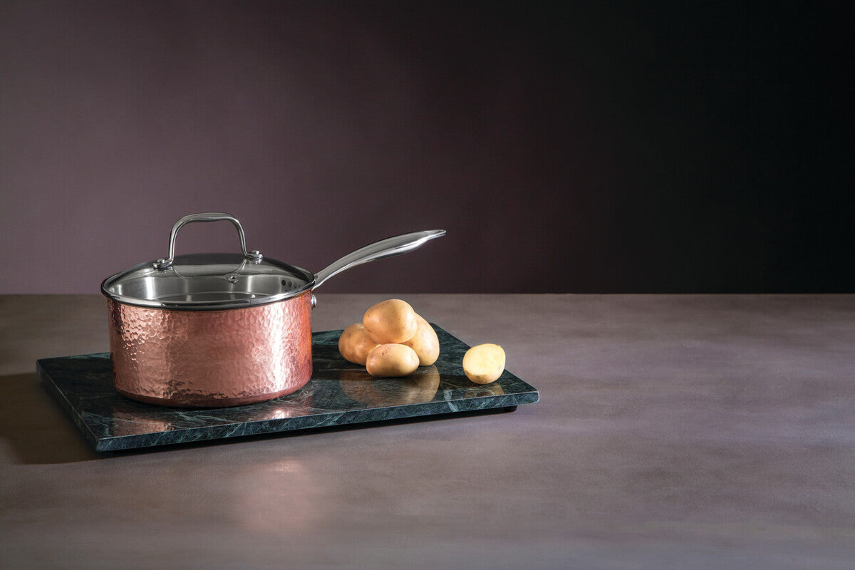 Minerva Medium 18 cm Hammered Copper Finish Saucepan with Lid