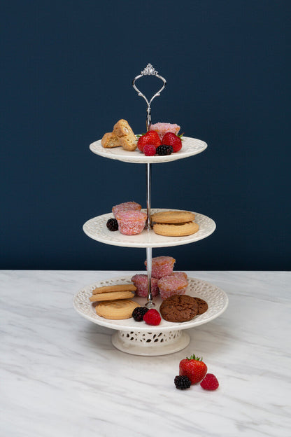 3 Tier Ceramic Lace Cake Plate