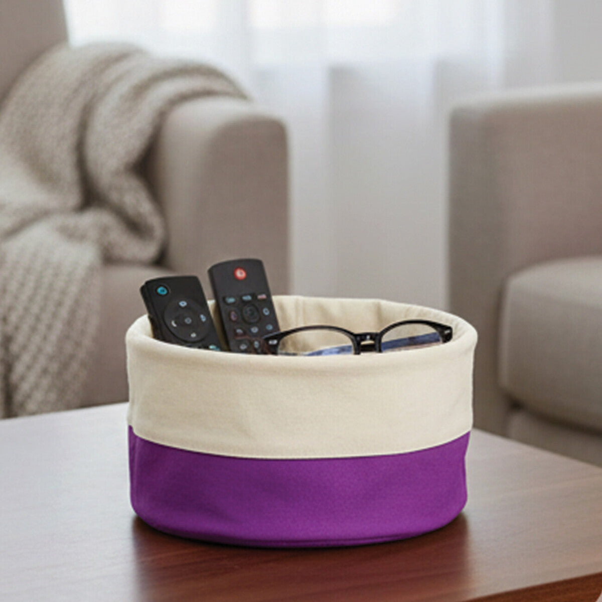 Purple And Cream Rounded Bread Basket