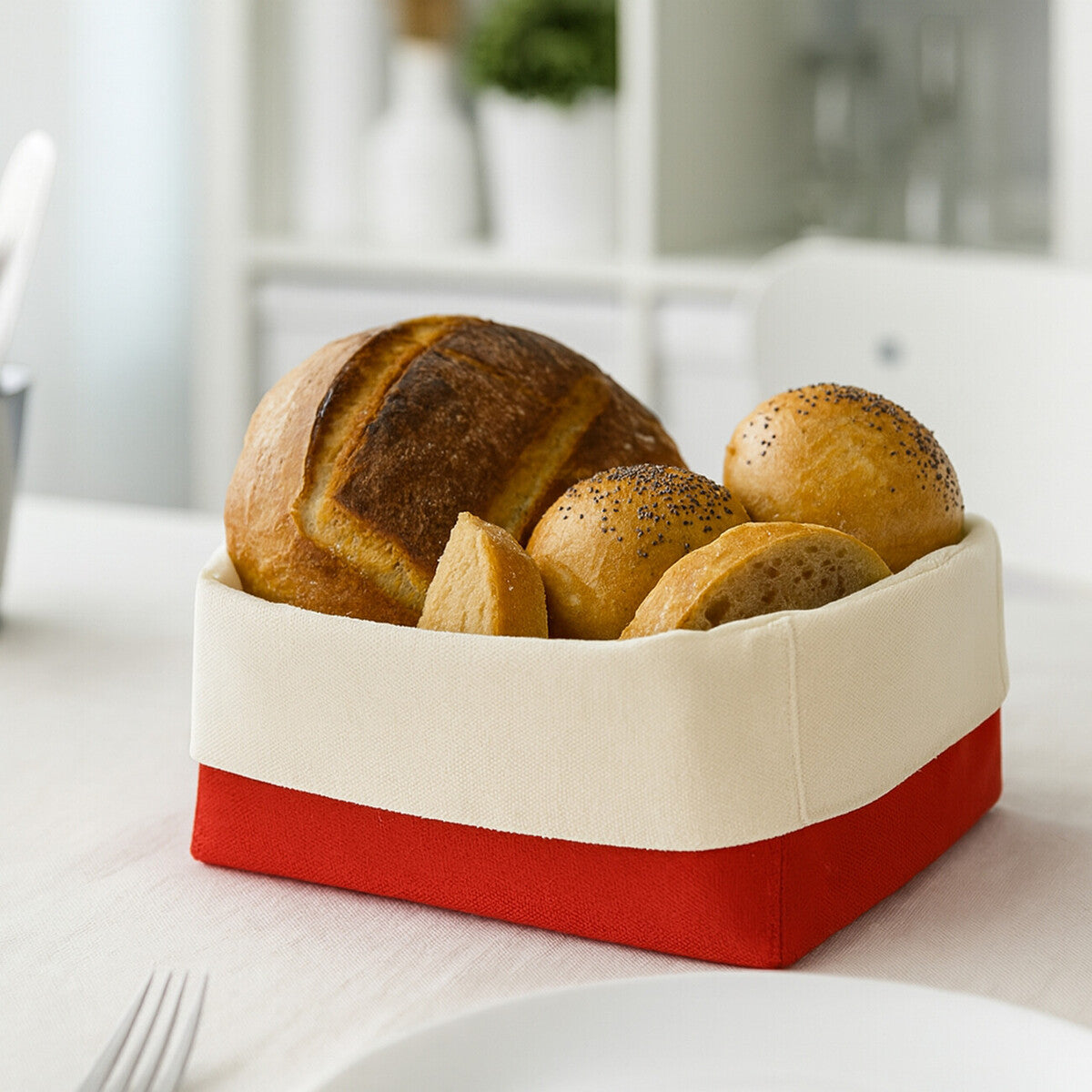 Red And Cream Folded Design Small Bread Basket