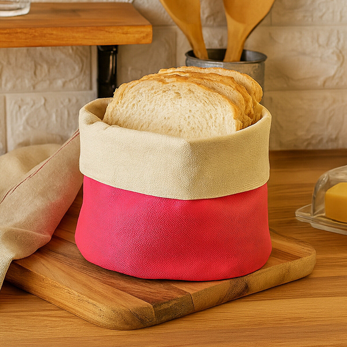Hot Pink And Cream Folded Design Bread Basket