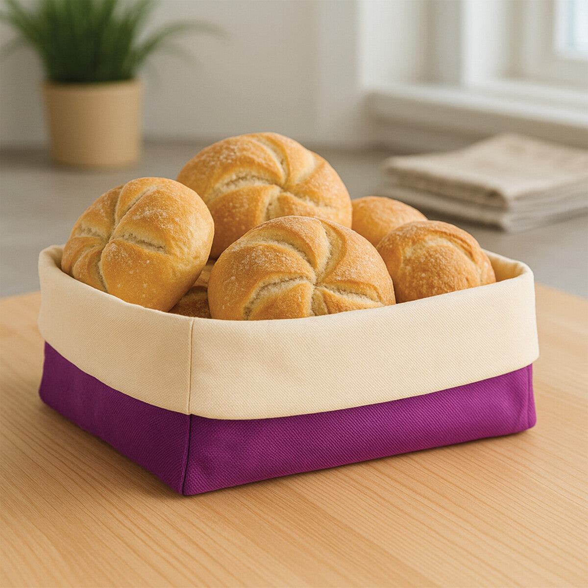 Oval Bread Basket - Purple and Cream