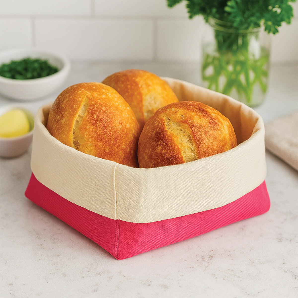 Small Bread Basket - Hot Pink and Cream