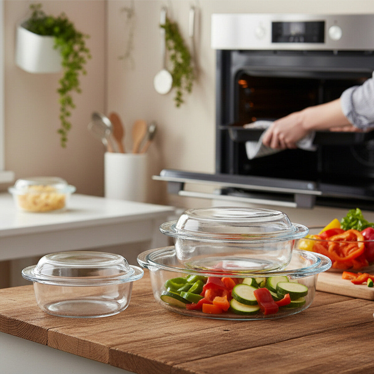 Set Of 3 Borosilicate Glass Casserole Dishes