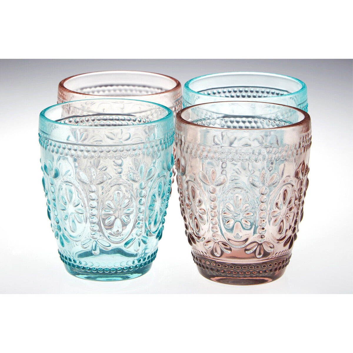 Fleur Set Of Four Pink and Blue Glass Tumblers