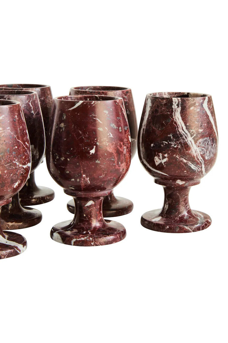 Marmore Set of Six Red Marble Shot or Liqueur Glasses