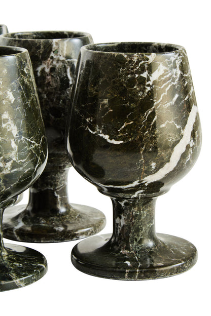 Marmore Set of Six Greenish Black Marble Shot or Liqueur Glasses