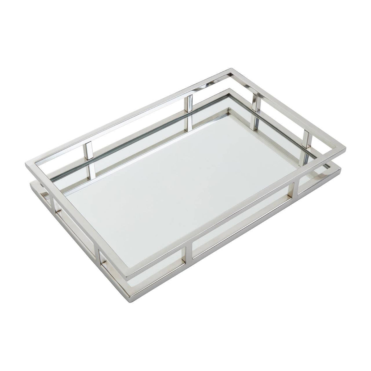 Cruzar Silver Finish and Mirrored Rectangular Tray