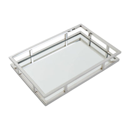 Cruzar Silver Finish and Mirrored Rectangular Tray