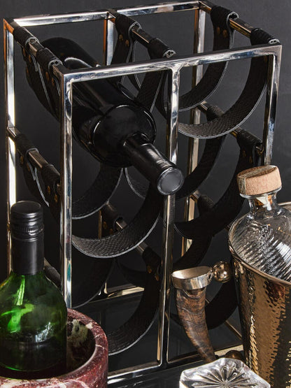 Mixology Six Bottle Sling Wine Rack in Silver Finish
