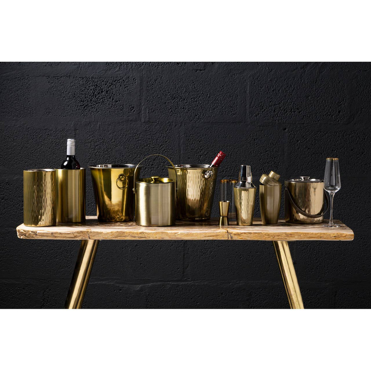 Mixology Hammered Gold Finish Wine Cooler