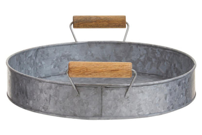 Drummond Galvanised Steel Round Tray With Wood Handles