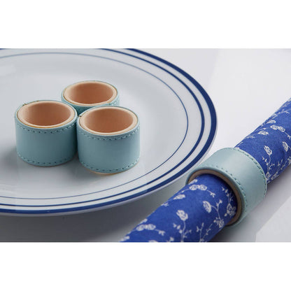 Set of 4 Blue Faux Leather Napkin Rings