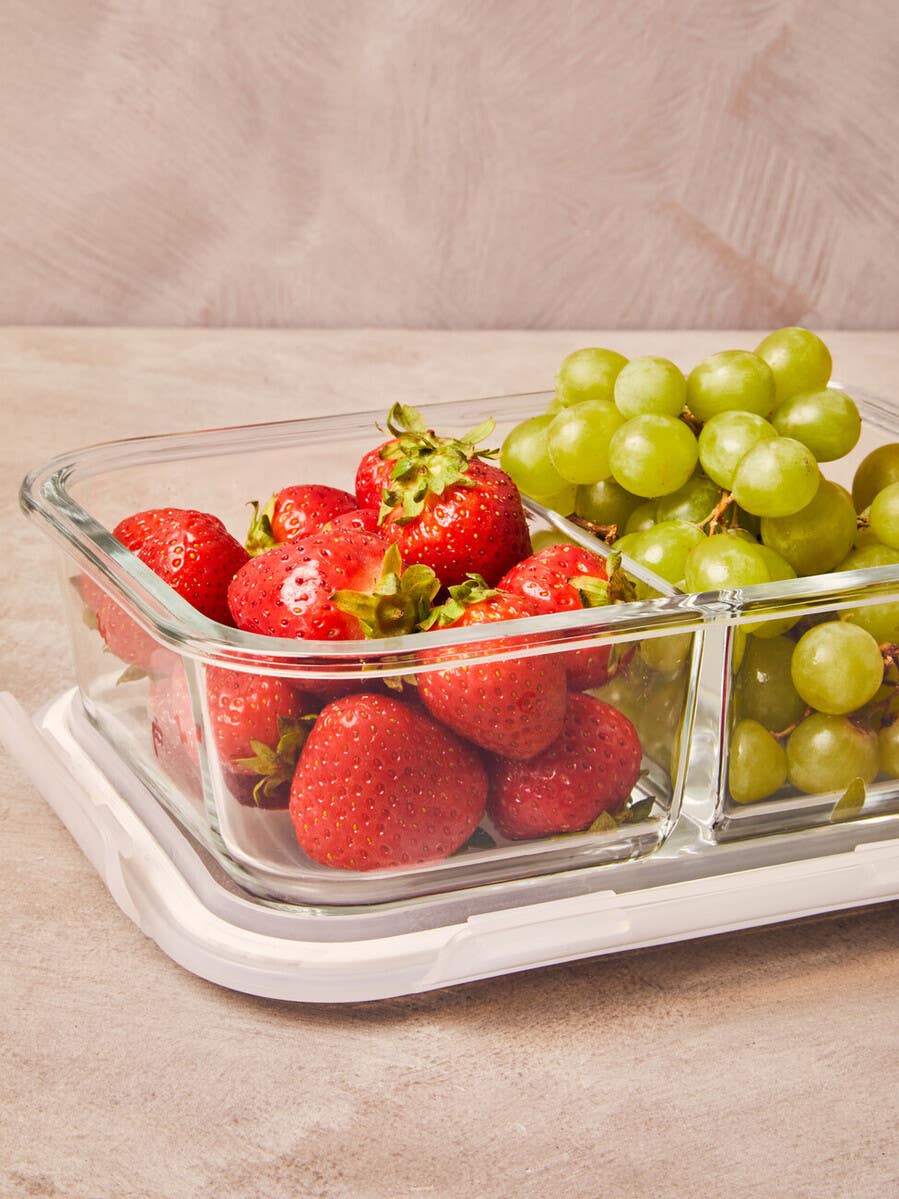 Freska 2 Section Rectangular Glass Container With Lid 1520 ml