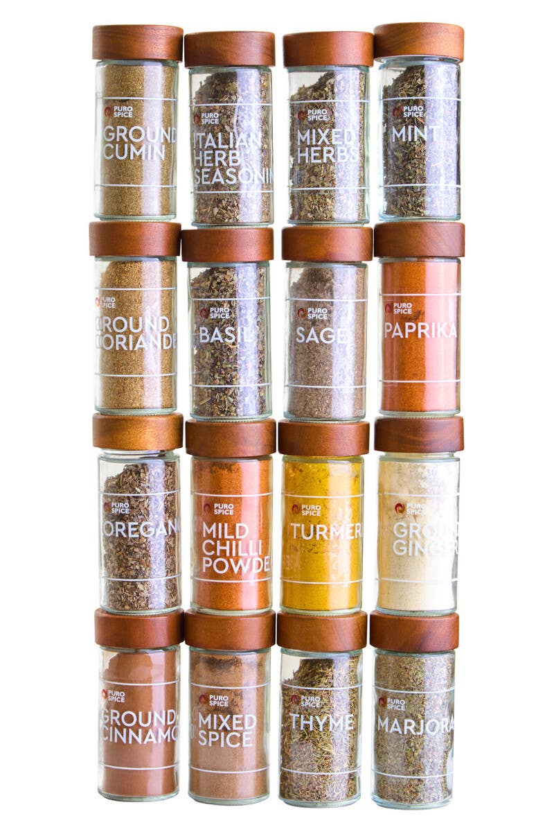 Puro Acacia Wood Revolving Spice Rack with 16 Jars