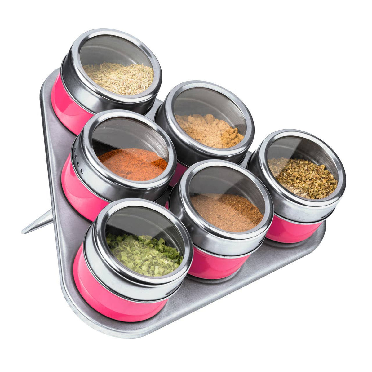Hot Pink Magnetic Spice Jars With Triangular Tray