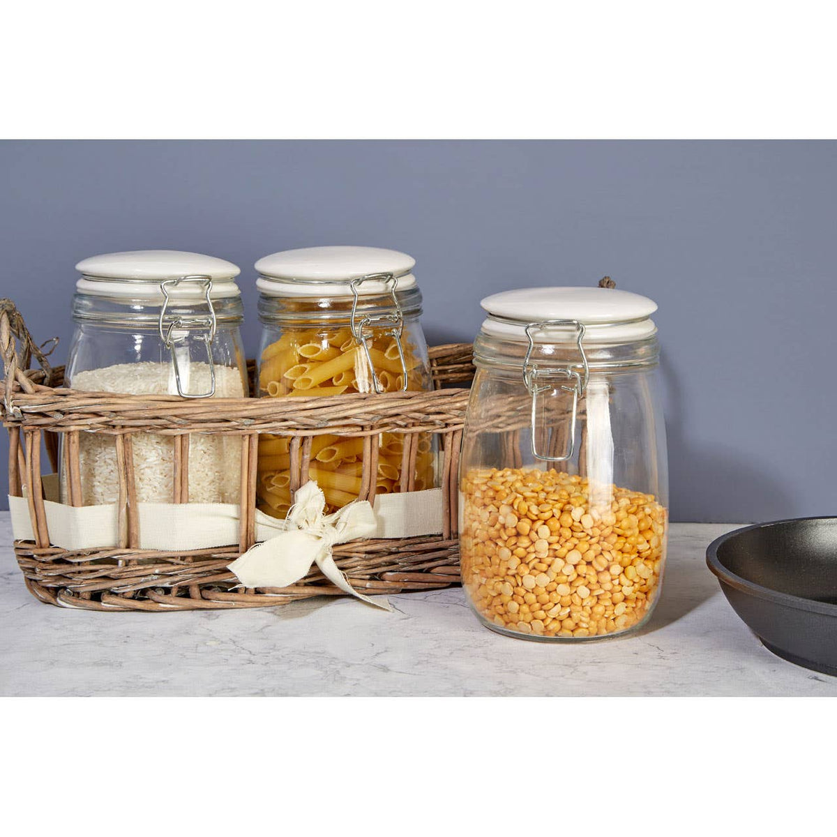 Country Cottage Set of 3 Glass Jars in a Basket