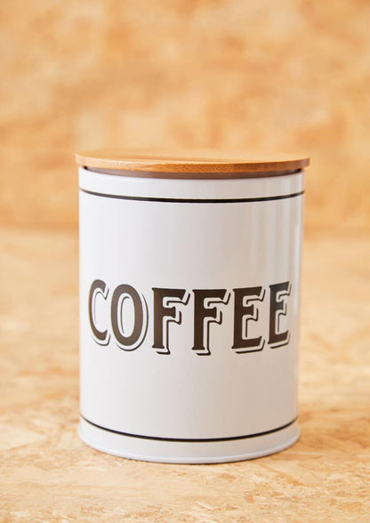Grocer White Metal Coffee Canister