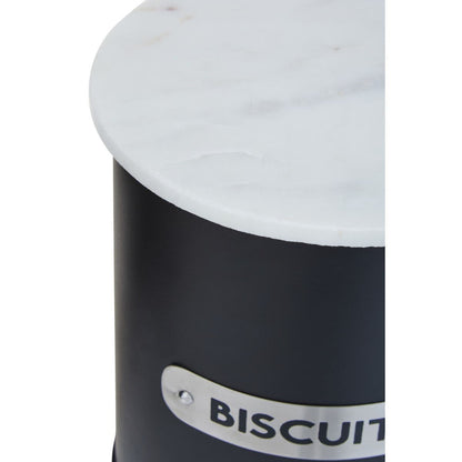 Liberty Black Enamel and White Marble Biscuit Canister