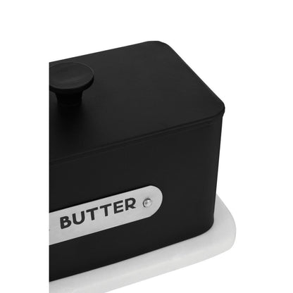 Liberty Black Enamel and White Marble Butter Dish