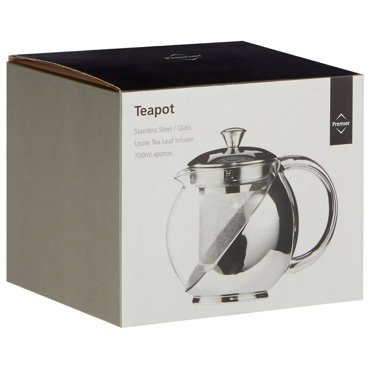 Fuso 650ml Grey Stainless Steel And Glass Teapot