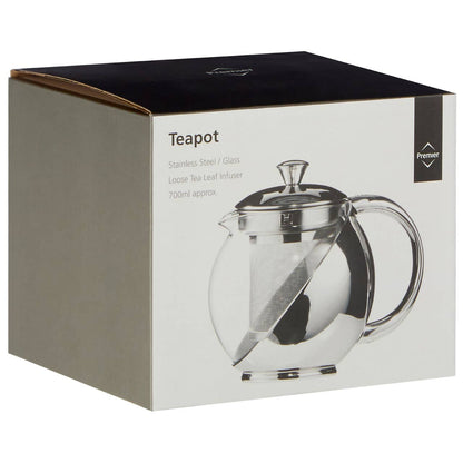 Fuso 650ml Grey Stainless Steel And Glass Teapot