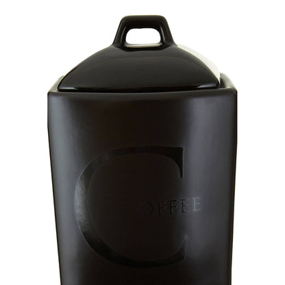 Black Text Stoneware Coffee Canister