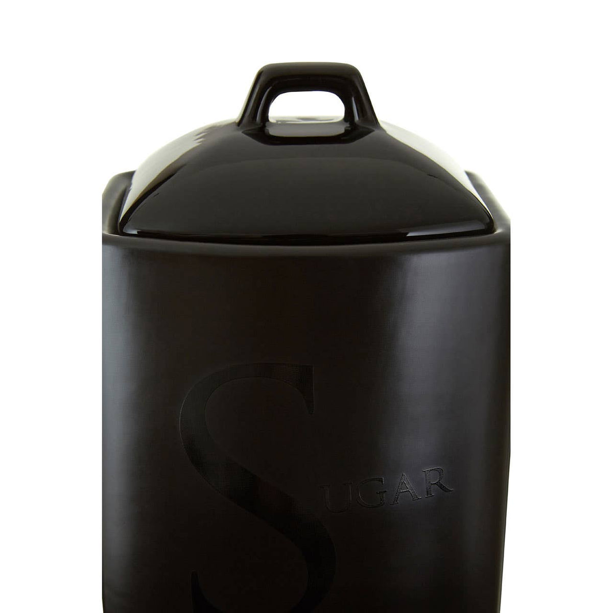Black Text Stoneware Sugar Canister