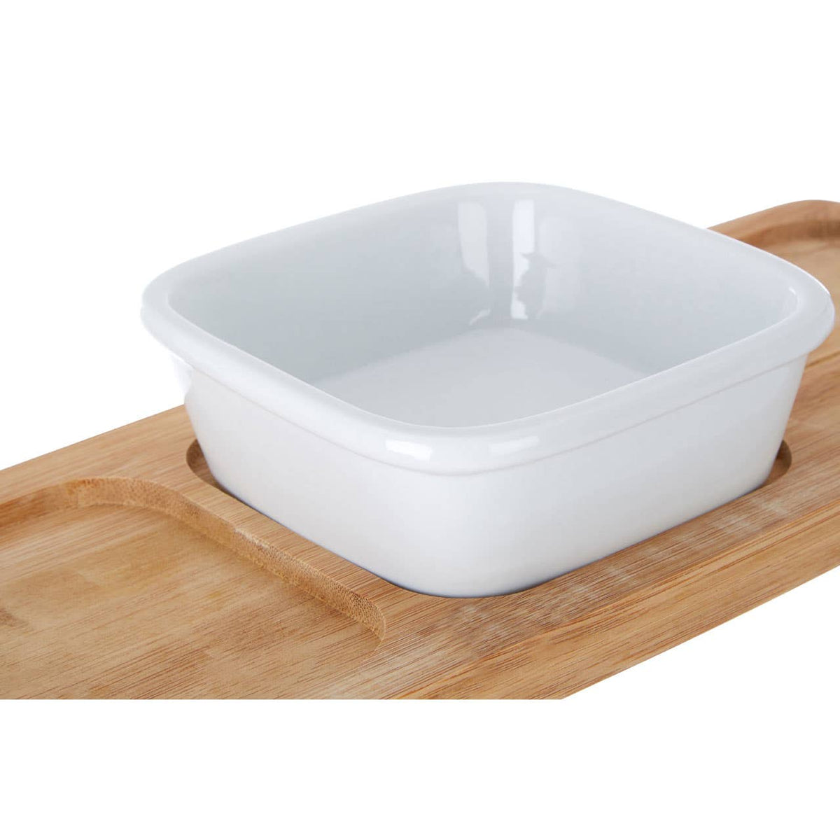 Aleki Bamboo Snack Tray With White Dipping Bowl
