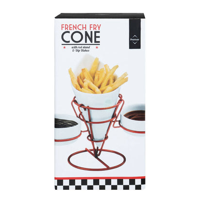 Hollywood French Fry Cone With 2 Dip Dishes On Red Stand