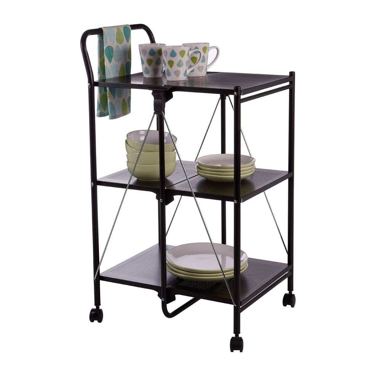 Harlow Black Rectangular Folding Kitchen Trolley
